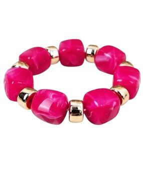 Shiny Luxe Fuchsia & Gold Tone Soho Brunch Beaded Stretch Bracelet (NWT)
